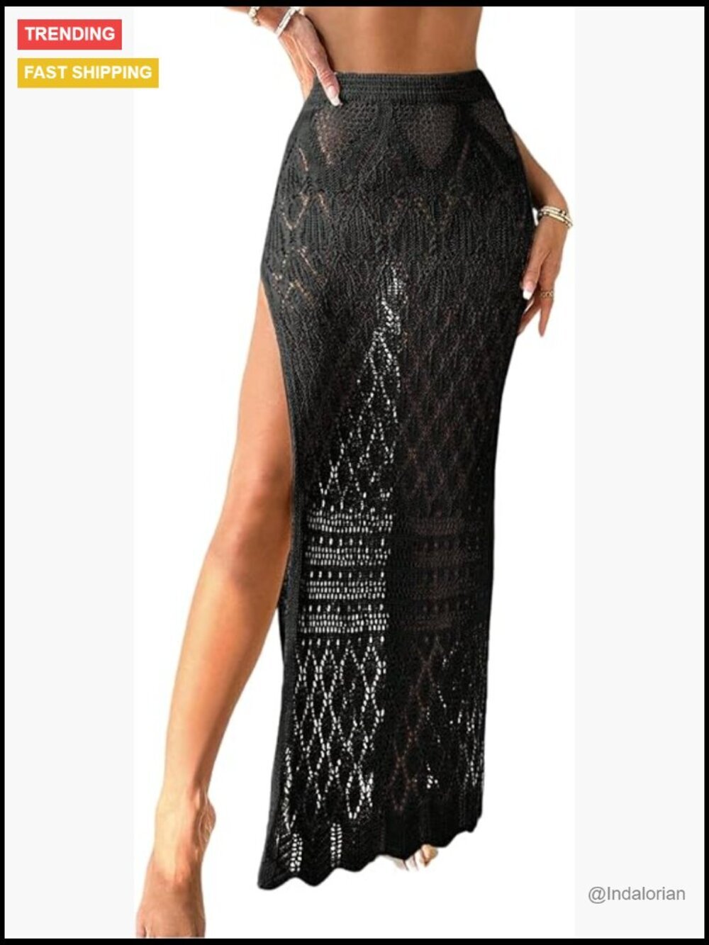Crochet Swimsuit Cover Up High Slit Boho Sheer Maxi Long Beach Skirt Cover Up